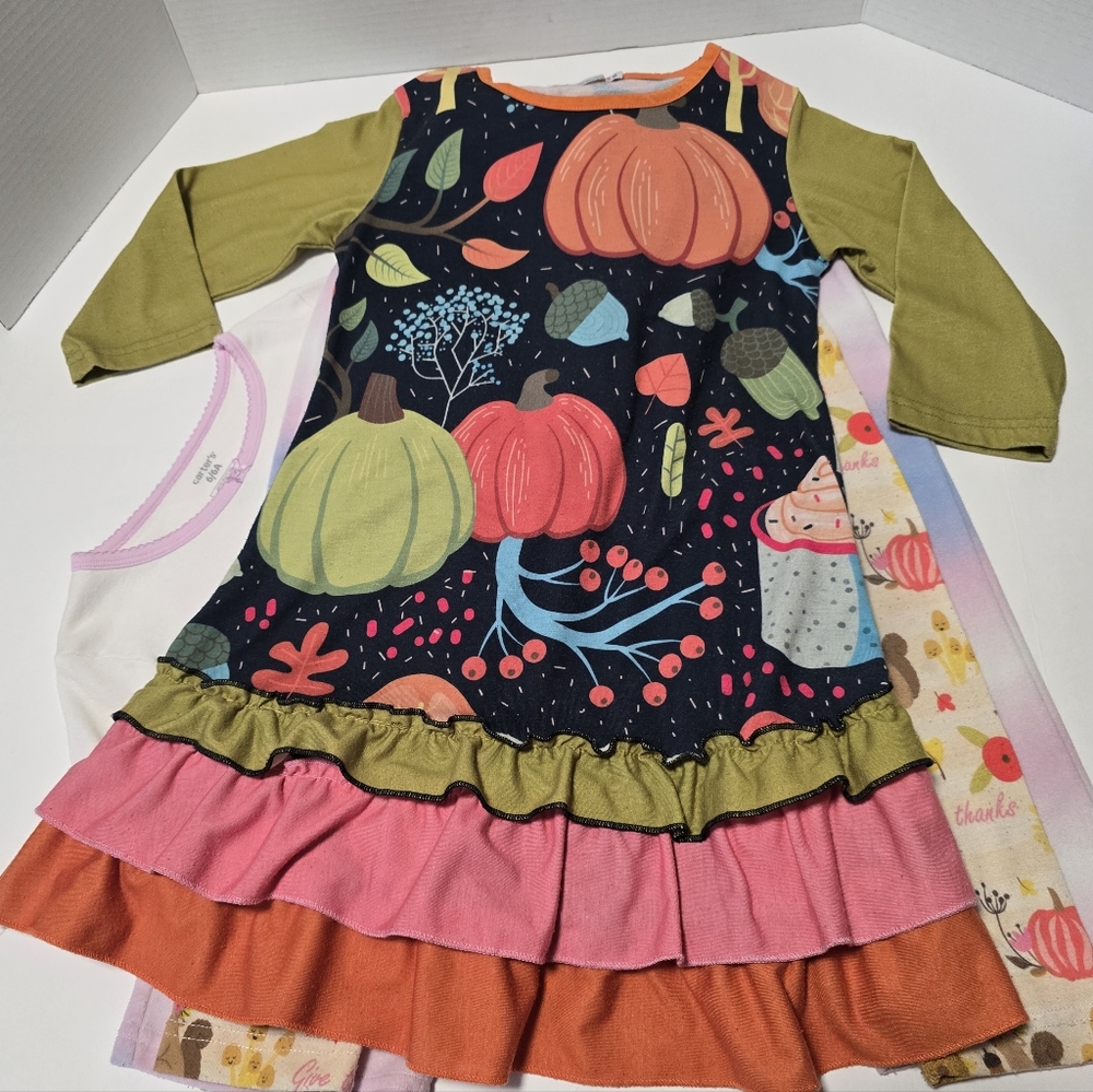 Girls Size 6 Unicorn Pajama Set Fall-Themed Dress And Pants - 3 Matching Sets - Picture 2 of 14